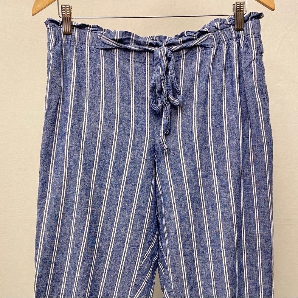 Beach Lunch Lounge Linen Blend Pants Blue White Stripe Womens Size Large - Picture 4 of 13